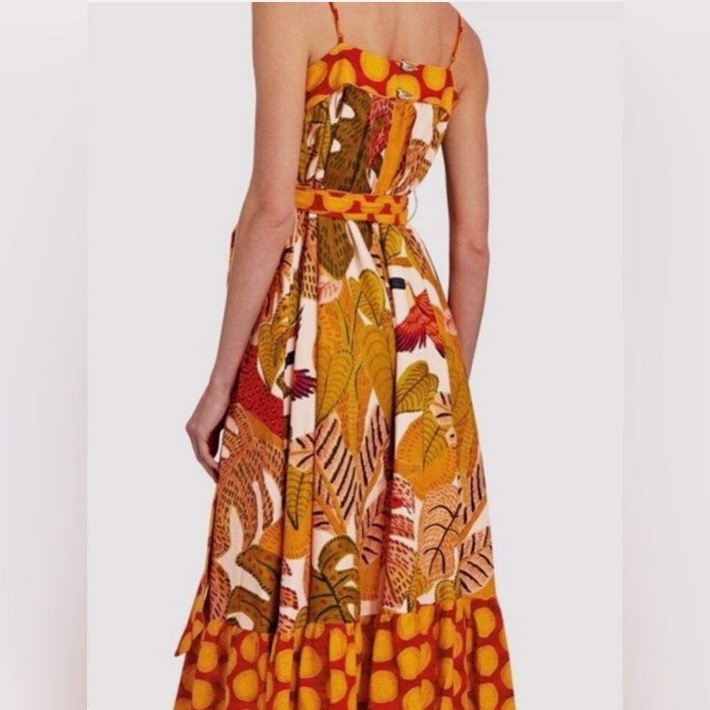 Farm Rio Summer Dream Maxi Dress Linen Blend NWT L/XL Bird Button Tropical Print - Picture 2 of 6